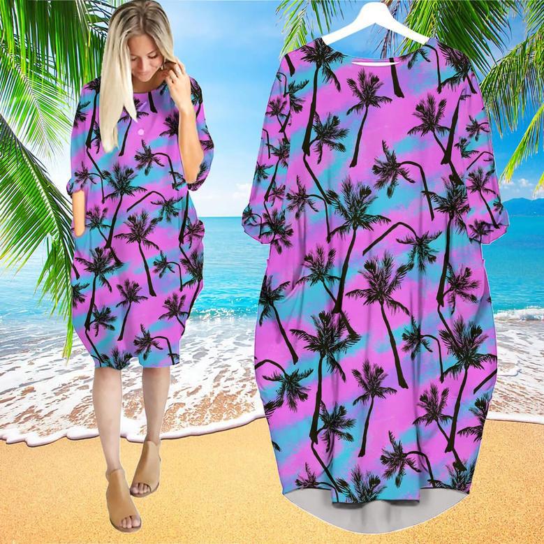 Pink Palm Tree Love Beach Long Sleeve Midi Dress