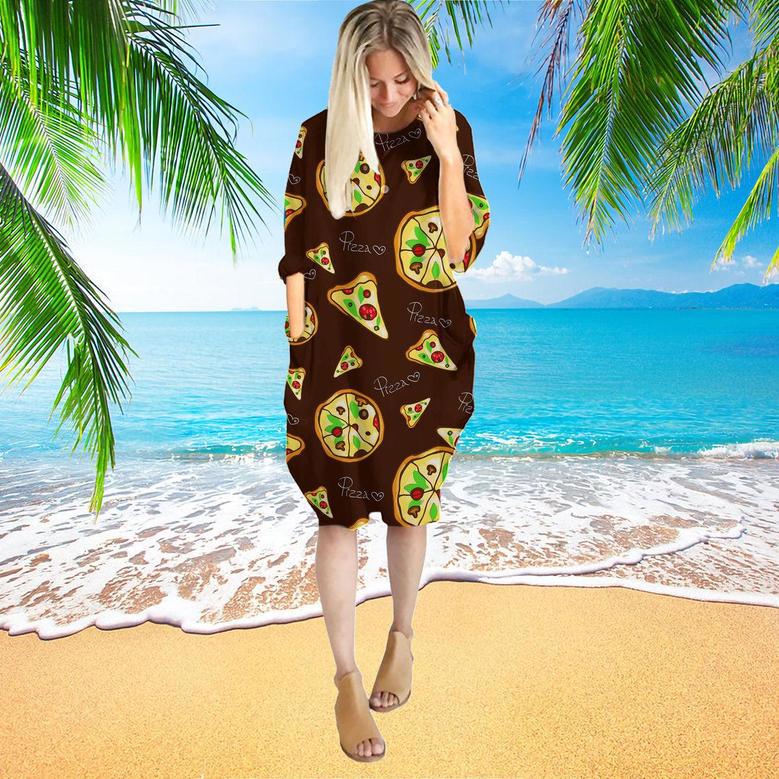 Pizza Summer Long Sleeve Midi Dress