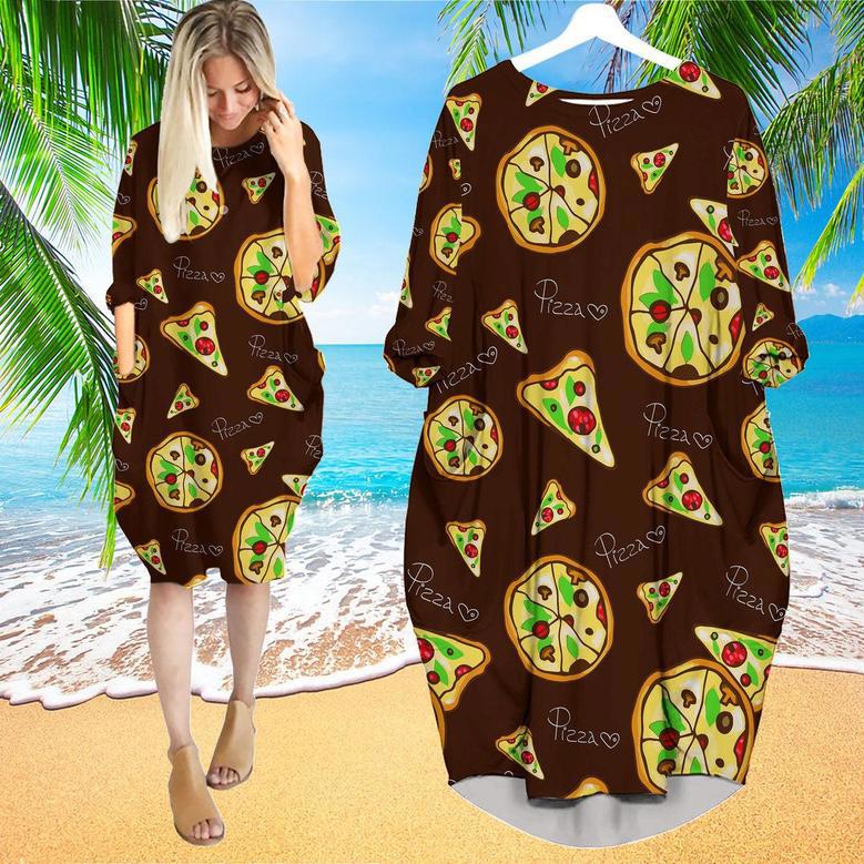 Pizza Summer Long Sleeve Midi Dress