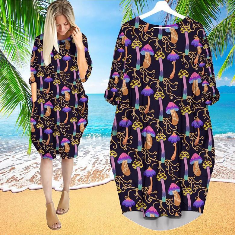 Psychedelic Fairy Colorful Mushroom Long Sleeve Midi Dress