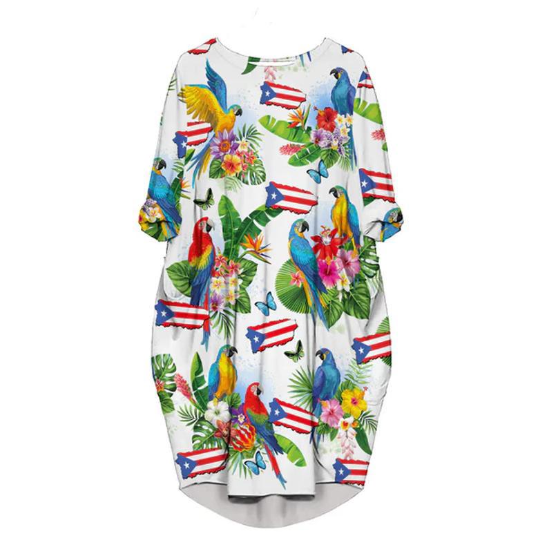 Puerto Rico Parrots Tropical Long Sleeve Midi Dress