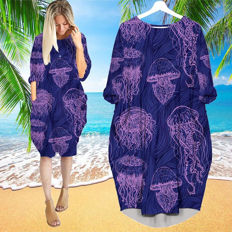 Purple Jellyfish Long Sleeve Midi Dress