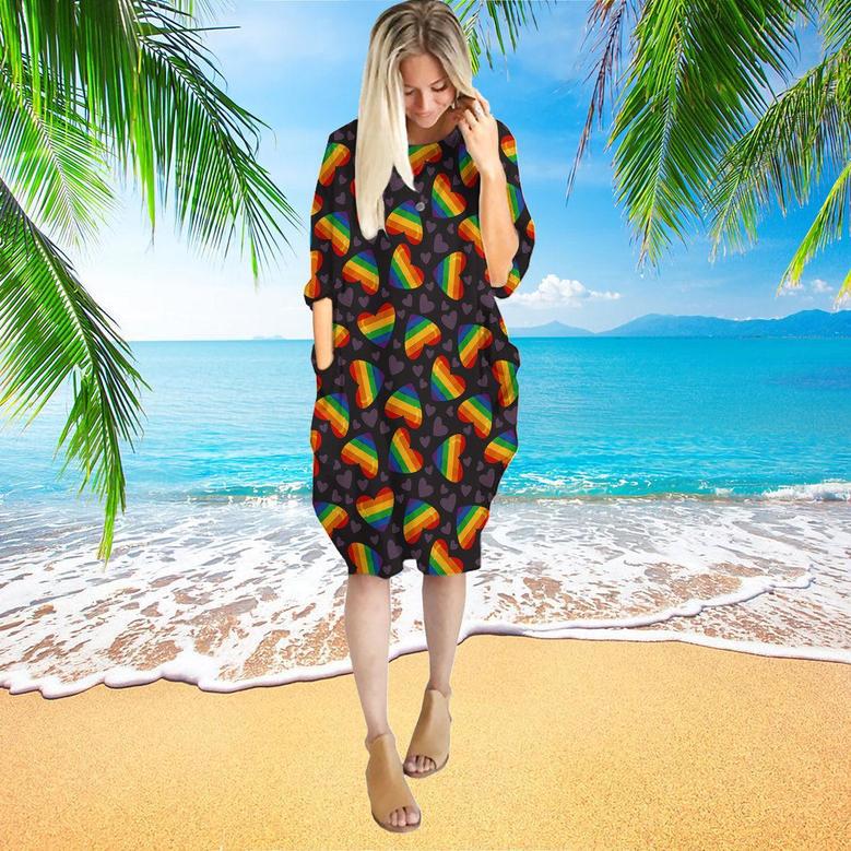 Rainbow Heart LGBT Long Sleeve Midi Dress