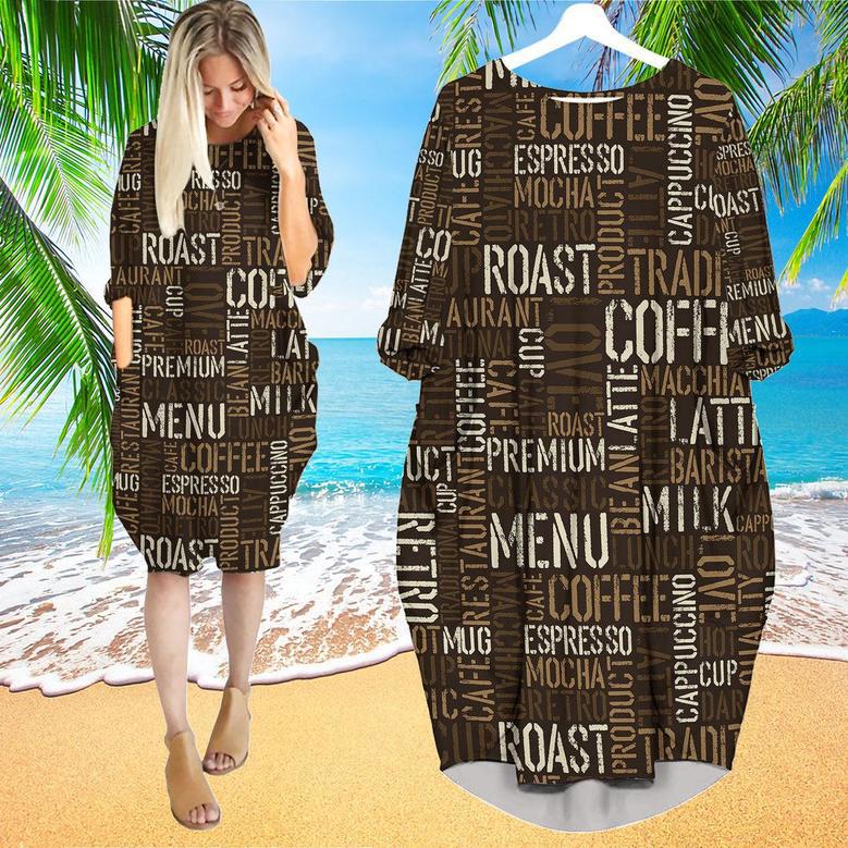 Retro Coffee Long Sleeve Midi Dress