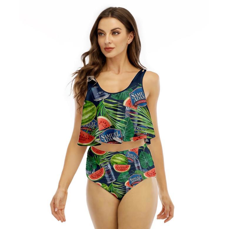 Samuel Adams Watermelon Ruffled Vest Swimsuit