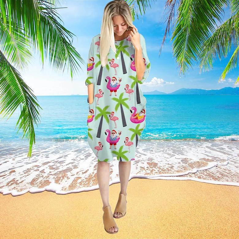 Santa Claus With Flamingo Christmas In July Long Sleeve Midi Dress