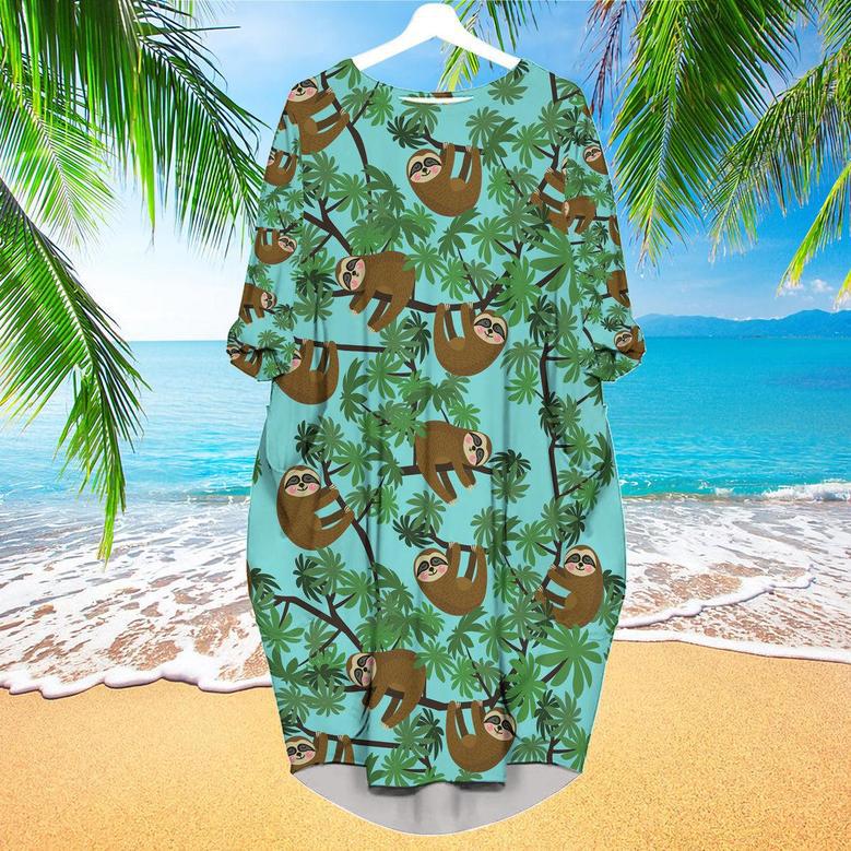 Sloths Jungle Long Sleeve Midi Dress