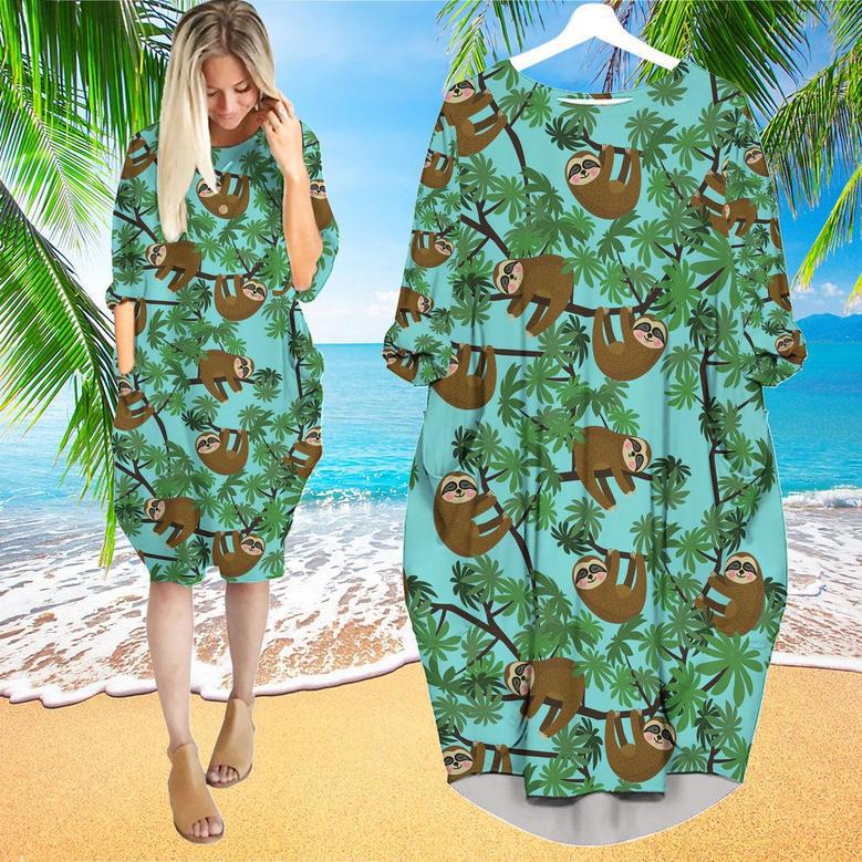 Sloths Jungle Long Sleeve Midi Dress