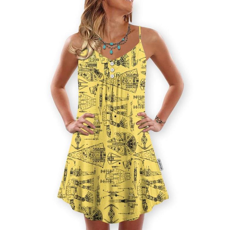 Space Ships Star Wars Yellow - V-Neck Sleeveless Cami Dress