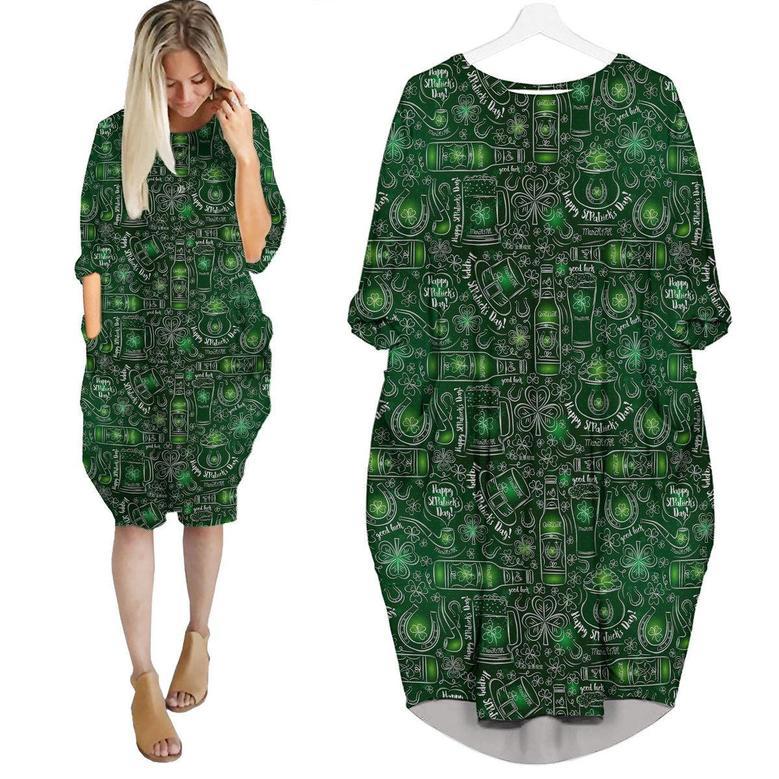 St Patrick's Day Green Beer Shamrock Long Sleeve Midi Dress