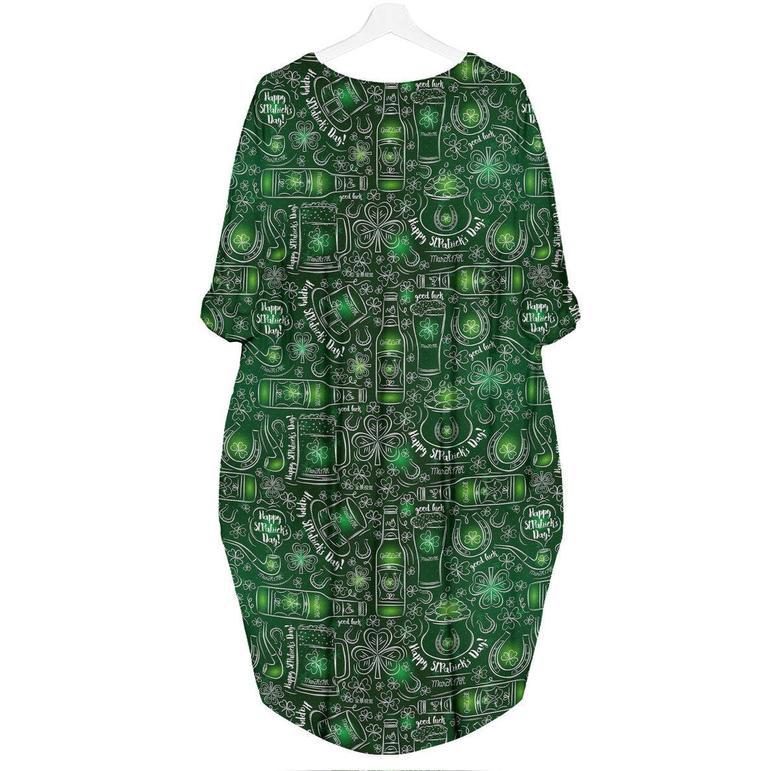 St Patrick's Day Green Beer Shamrock Long Sleeve Midi Dress