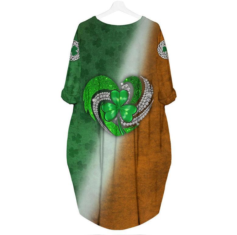 St Patrick's Day Shamrock Heart Long Sleeve Midi Dress