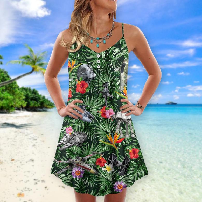 Star Wars Space Ships Tropical Forest - V-Neck Sleeveless Cami Dress