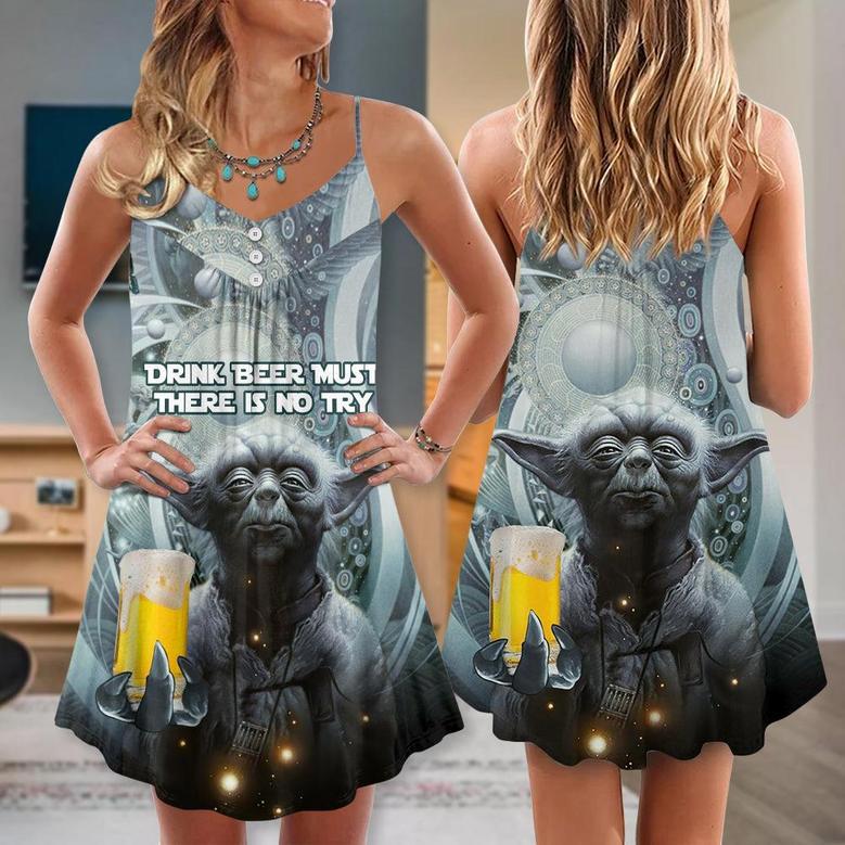 Sw Yoda Drink Beer Must There Is No Try - V-Neck Sleeveless Cami Dress