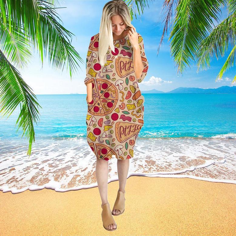 Tasty Pizza Long Sleeve Midi Dress