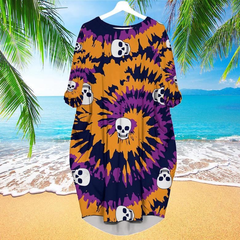 Tie Dye With Skull Pattern Long Sleeve Midi Dress