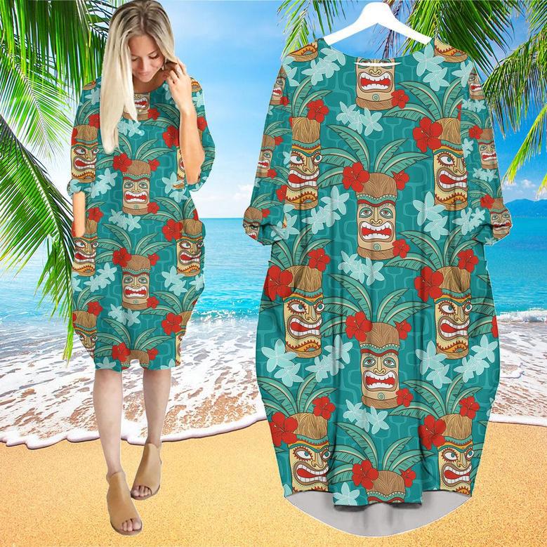 Tiki Mask Aloha Long Sleeve Midi Dress