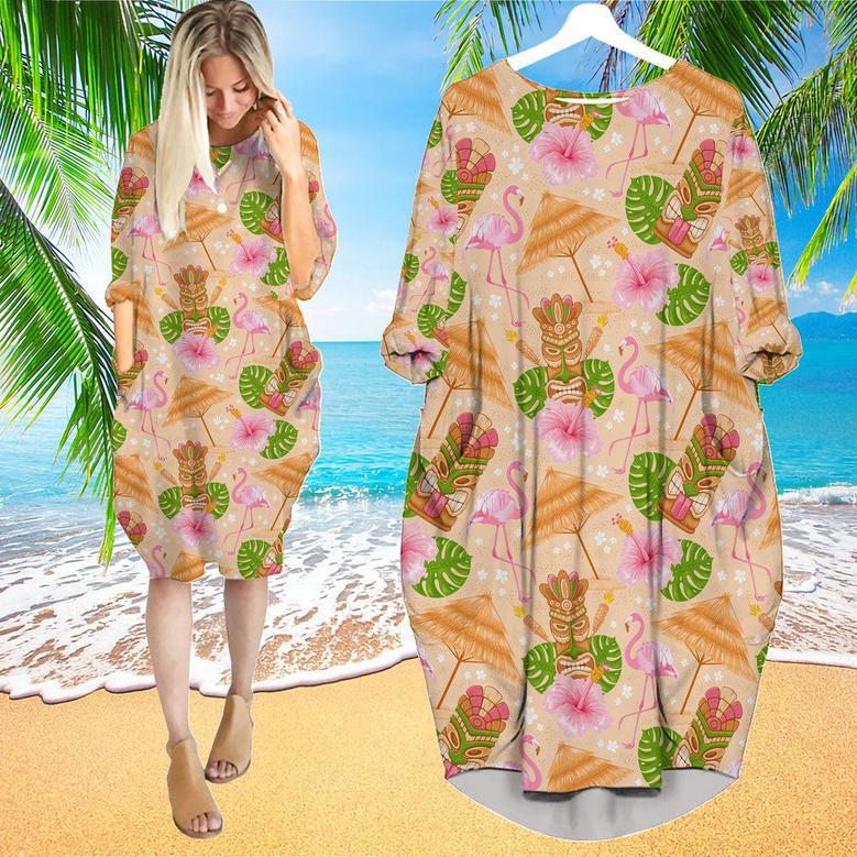 Tiki Mask Tropical Summer On Paradise Beach Long Sleeve Midi Dress