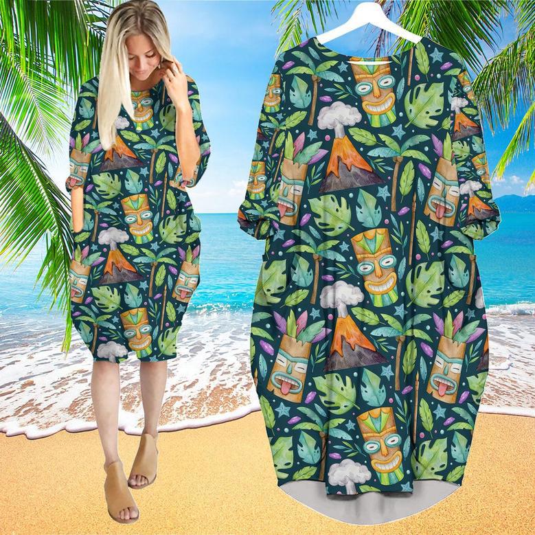 Tiki Summer Vibe Tropical Long Sleeve Midi Dress