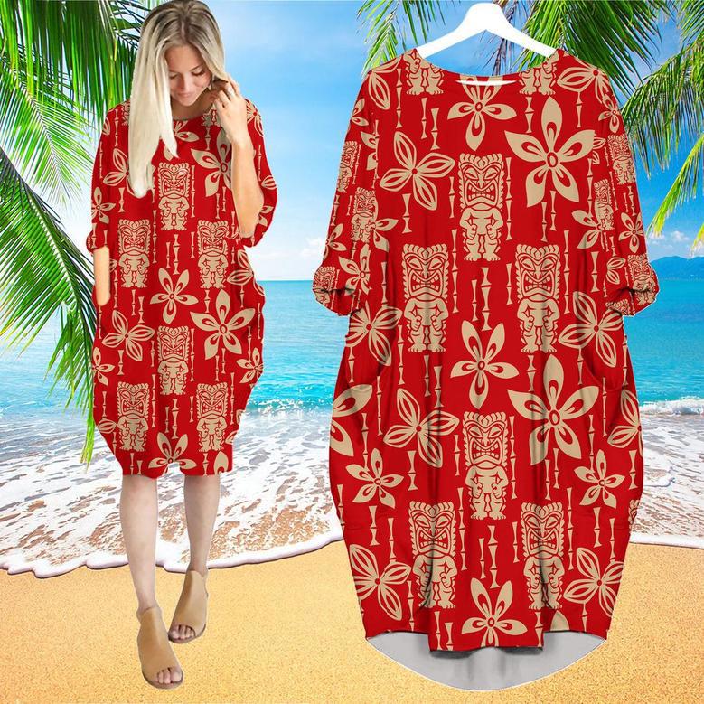 Tiki Tapa Pattern Long Sleeve Midi Dress