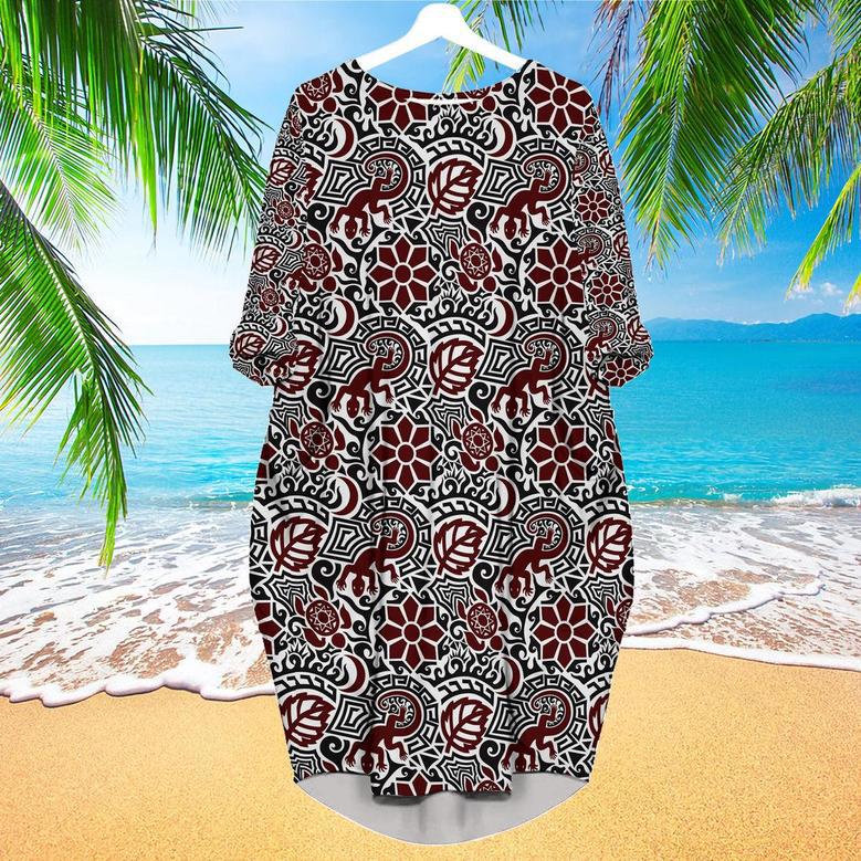 Tribal Tattoo In Maori Style Pattern Long Sleeve Midi Dress