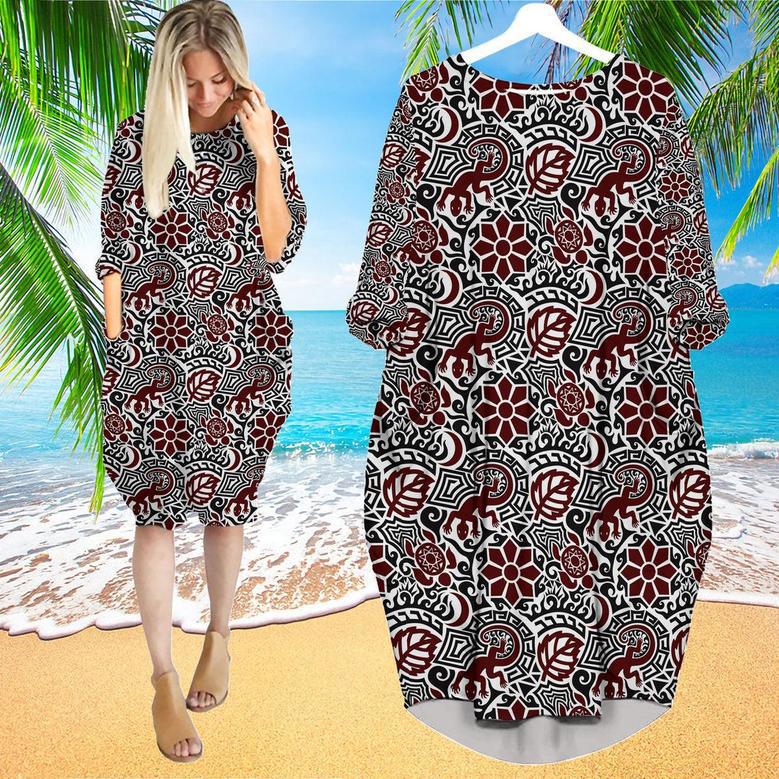 Tribal Tattoo In Maori Style Pattern Long Sleeve Midi Dress