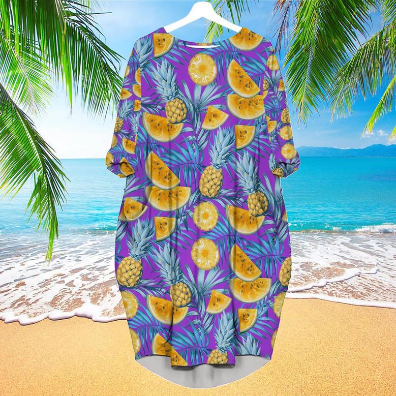 Tropical Fruits Pineapples Long Sleeve Midi Dress