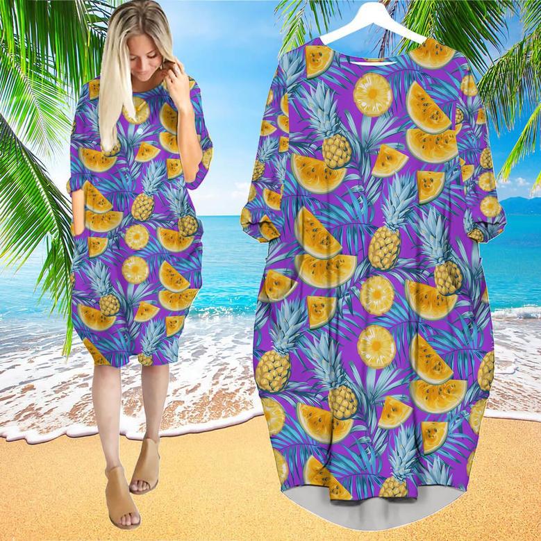 Tropical Fruits Pineapples Long Sleeve Midi Dress