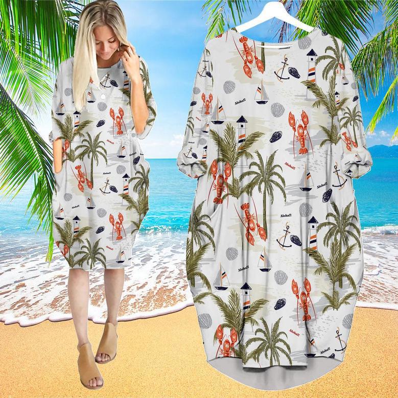 Tropical Lobster Aloha Long Sleeve Midi Dress