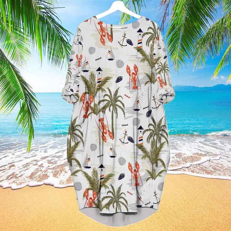 Tropical Lobster Aloha Long Sleeve Midi Dress