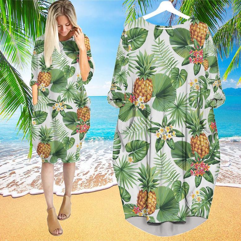 Tropical Pineapple Long Sleeve Midi Dress