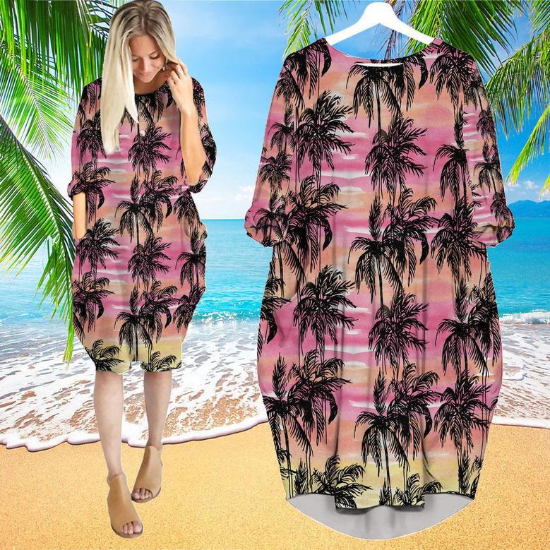 Tropical Vintage Palm Tree Long Sleeve Midi Dress