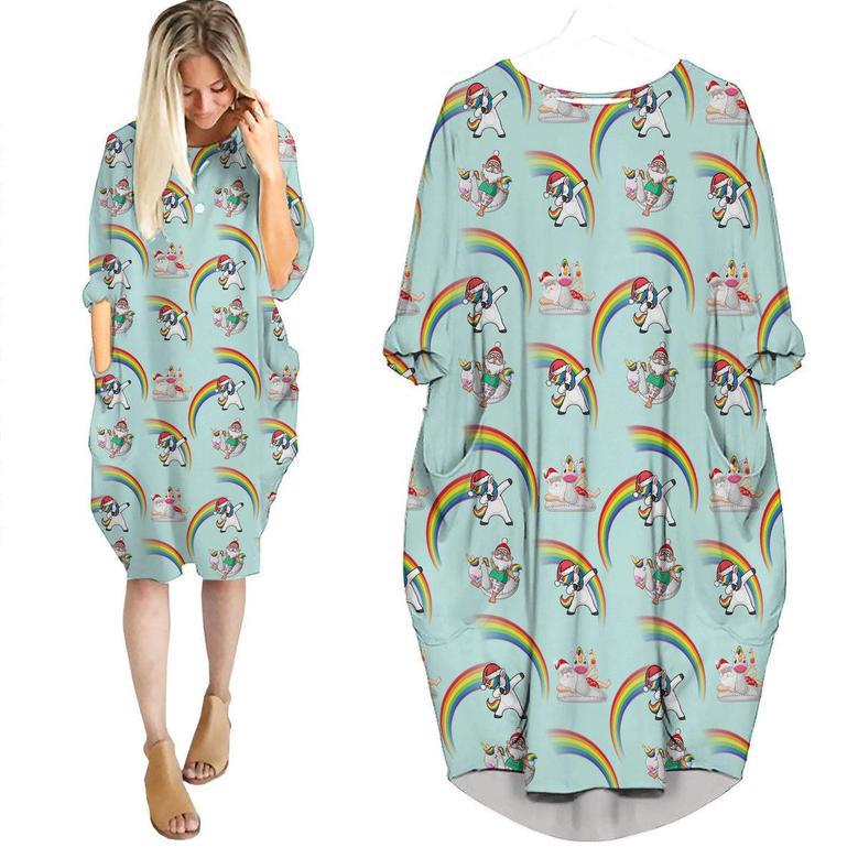 Unicorn Rainbow Christmas in July Long Sleeve Midi Dress