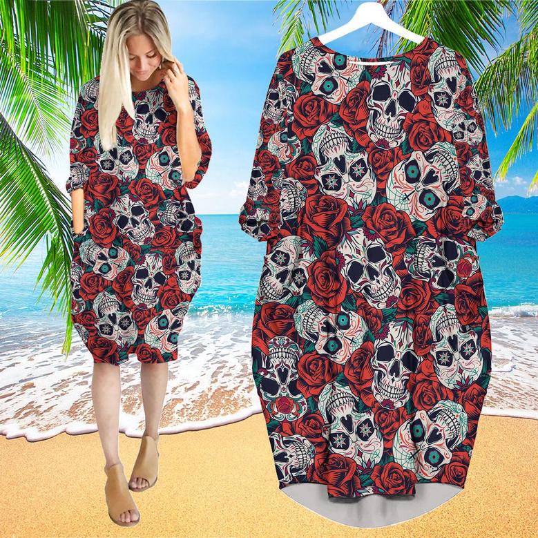 Vintage Day of Dead Long Sleeve Midi Dress