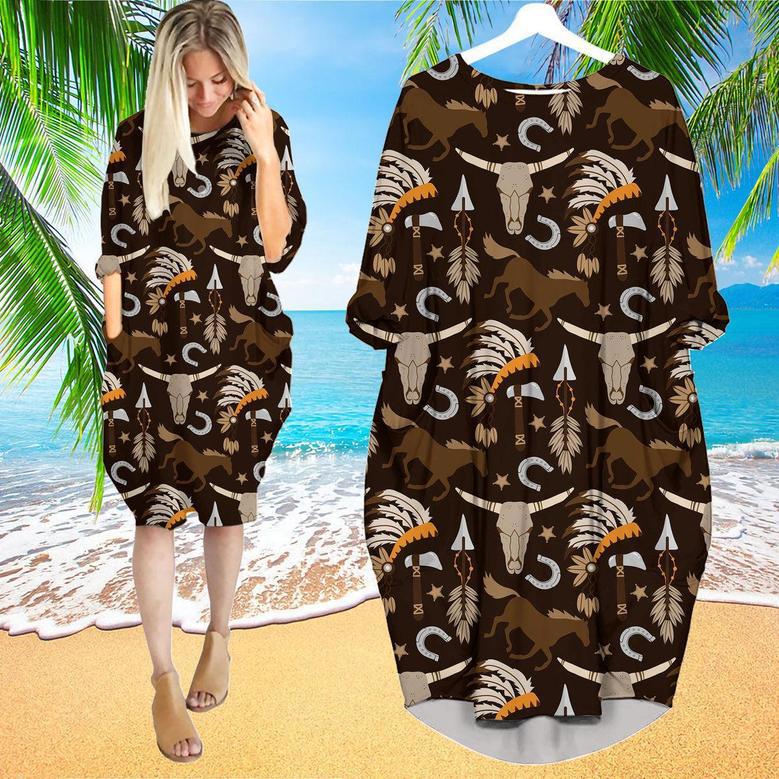 Vintage Western Boho Printed Long Sleeve Midi Dress