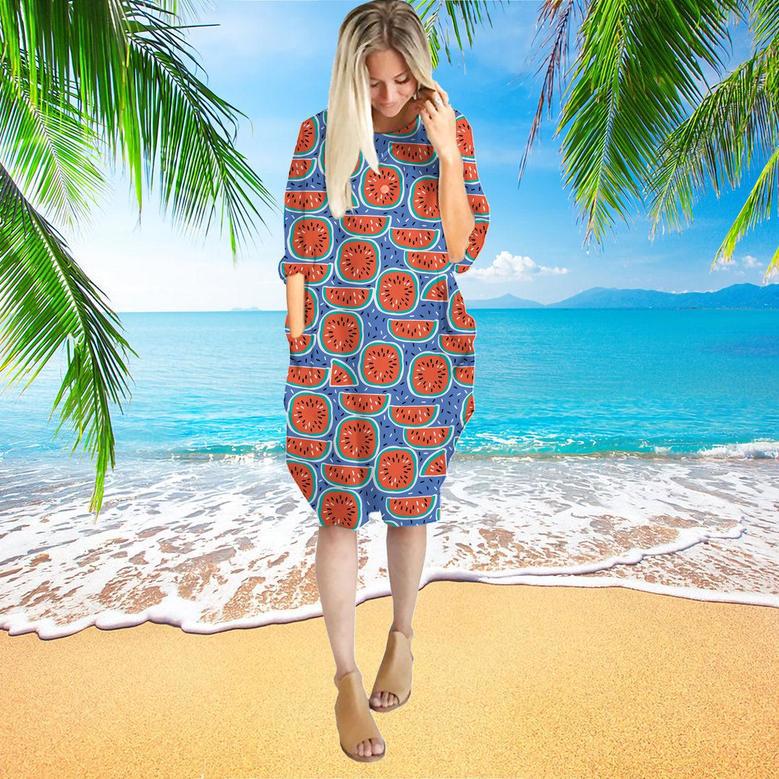 Watermelon Pattern Long Sleeve Midi Dress