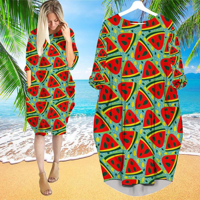 Watermelon Summer Fruit Long Sleeve Midi Dress