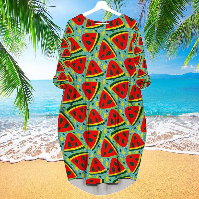 Watermelon Summer Fruit Long Sleeve Midi Dress