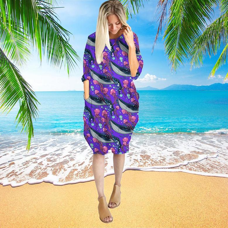 Whales With Jellyfish Long Sleeve Midi Dress