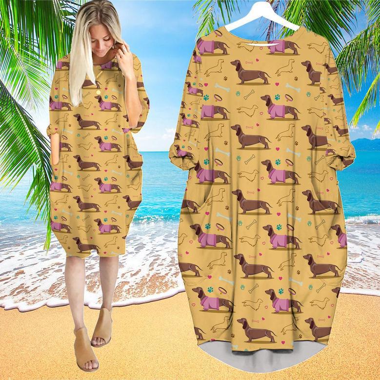 When I Need A Hand I Found Your Dachshund Pattern Long Sleeve Midi Dress