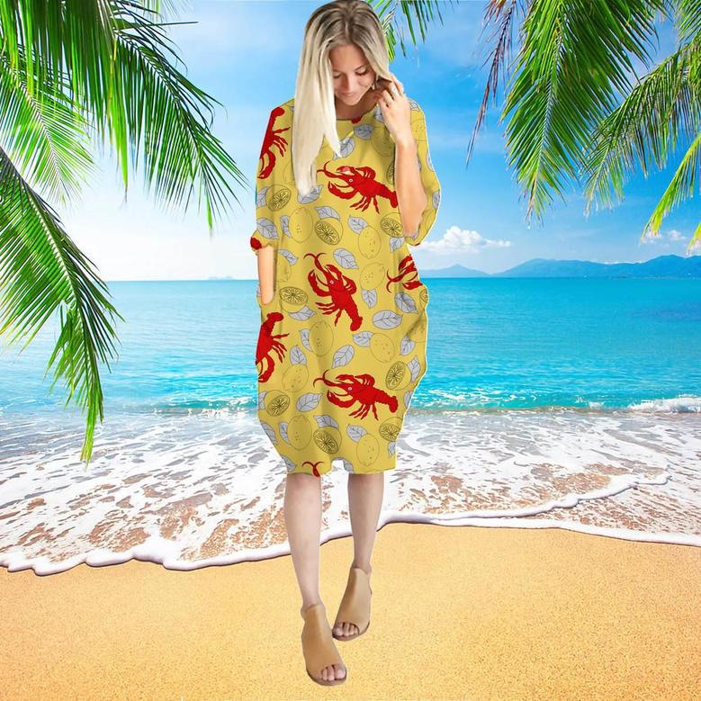 Yellow Crawfish Lemon Long Sleeve Midi Dress