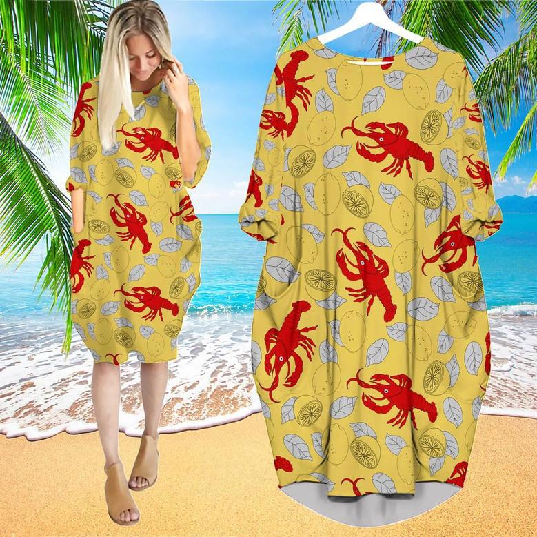 Yellow Crawfish Lemon Long Sleeve Midi Dress