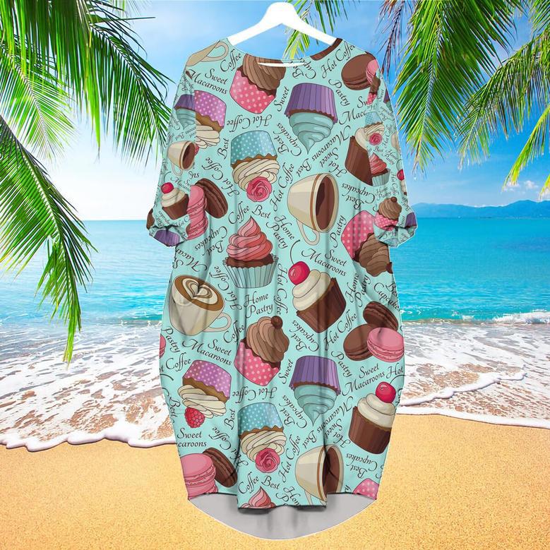 Yummy Colorful Chocolate Cupcakes Long Sleeve Midi Dress