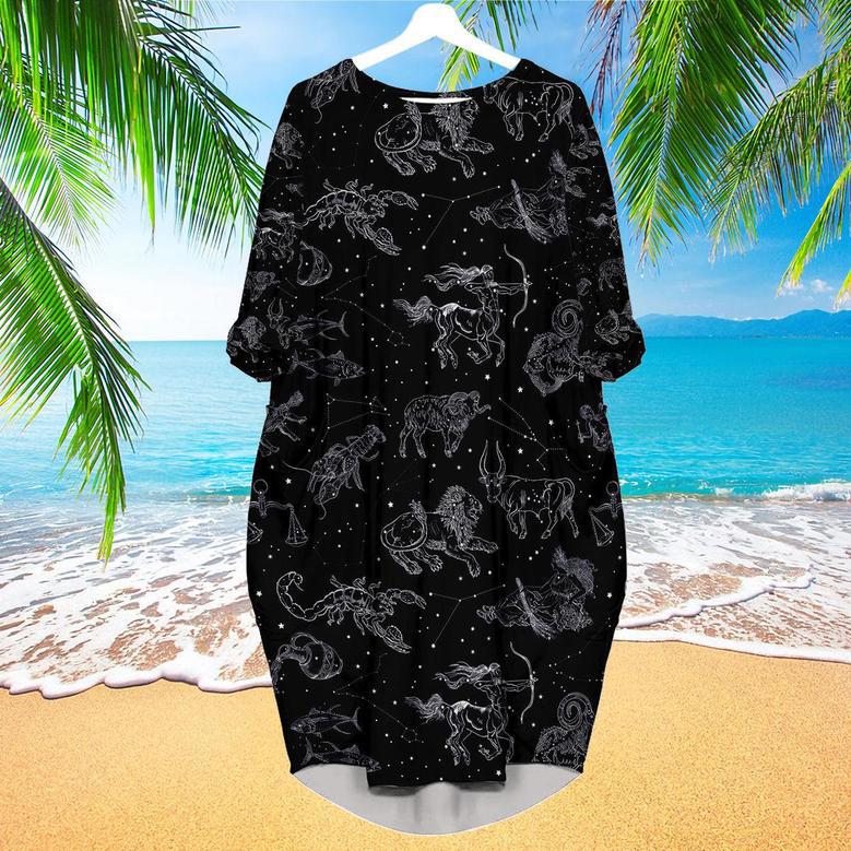 Zodiac Horoscope Signs Long Sleeve Midi Dress