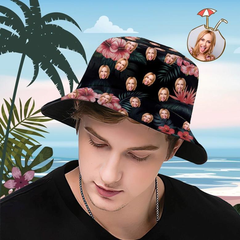 Custom Bucket Hat Personalized Face All Over Print Tropical Flower Print Hawaiian Fisherman Hat