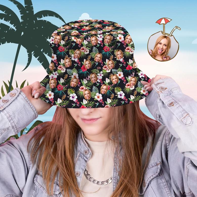 Custom Bucket Hat Personalized Face All Over Print Tropical Flower Print Hawaiian Fisherman Hat - Beautiful Flowers