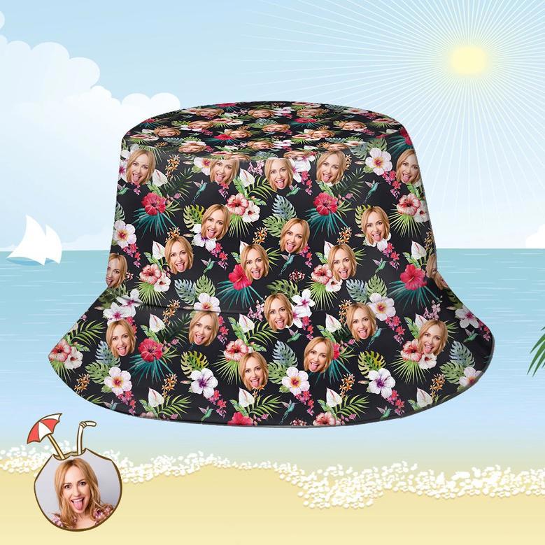 Custom Bucket Hat Personalized Face All Over Print Tropical Flower Print Hawaiian Fisherman Hat - Beautiful Flowers