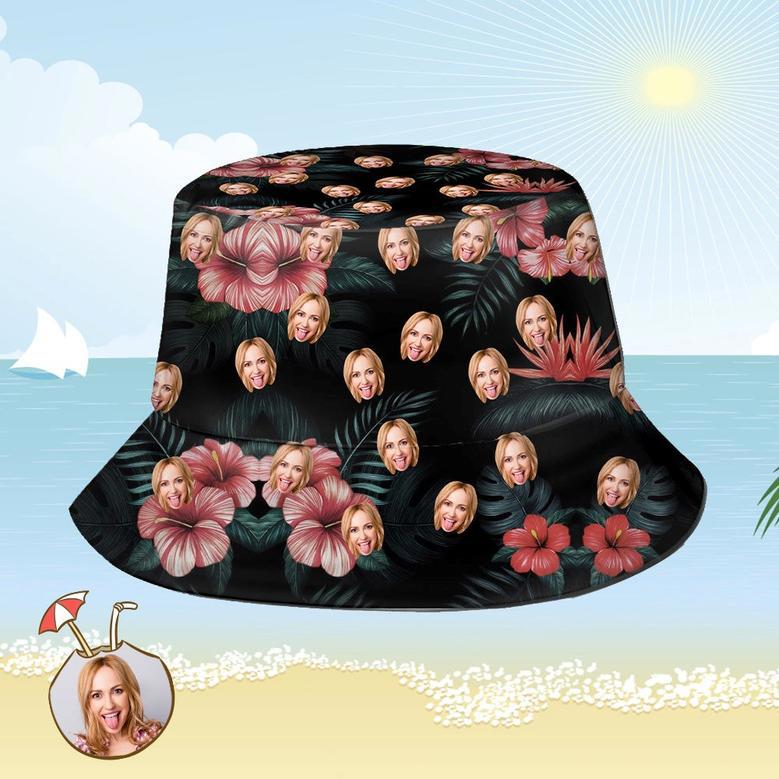 Custom Bucket Hat Personalized Face All Over Print Tropical Flower Print Hawaiian Fisherman Hat