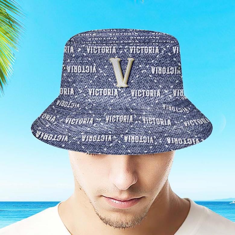 Custom Bucket Hat Unisex Blue Denim Style Fisherman Hat Personalized Your Name