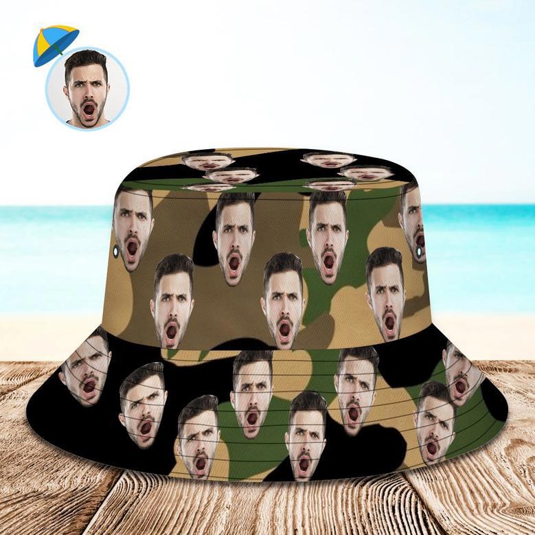 Custom Bucket Hat Unisex Face Bucket Hat Personalize Wide Brim Outdoor Summer Cap Hiking Beach Sports Hats Camouflage Bucket Hat Gift For Lover